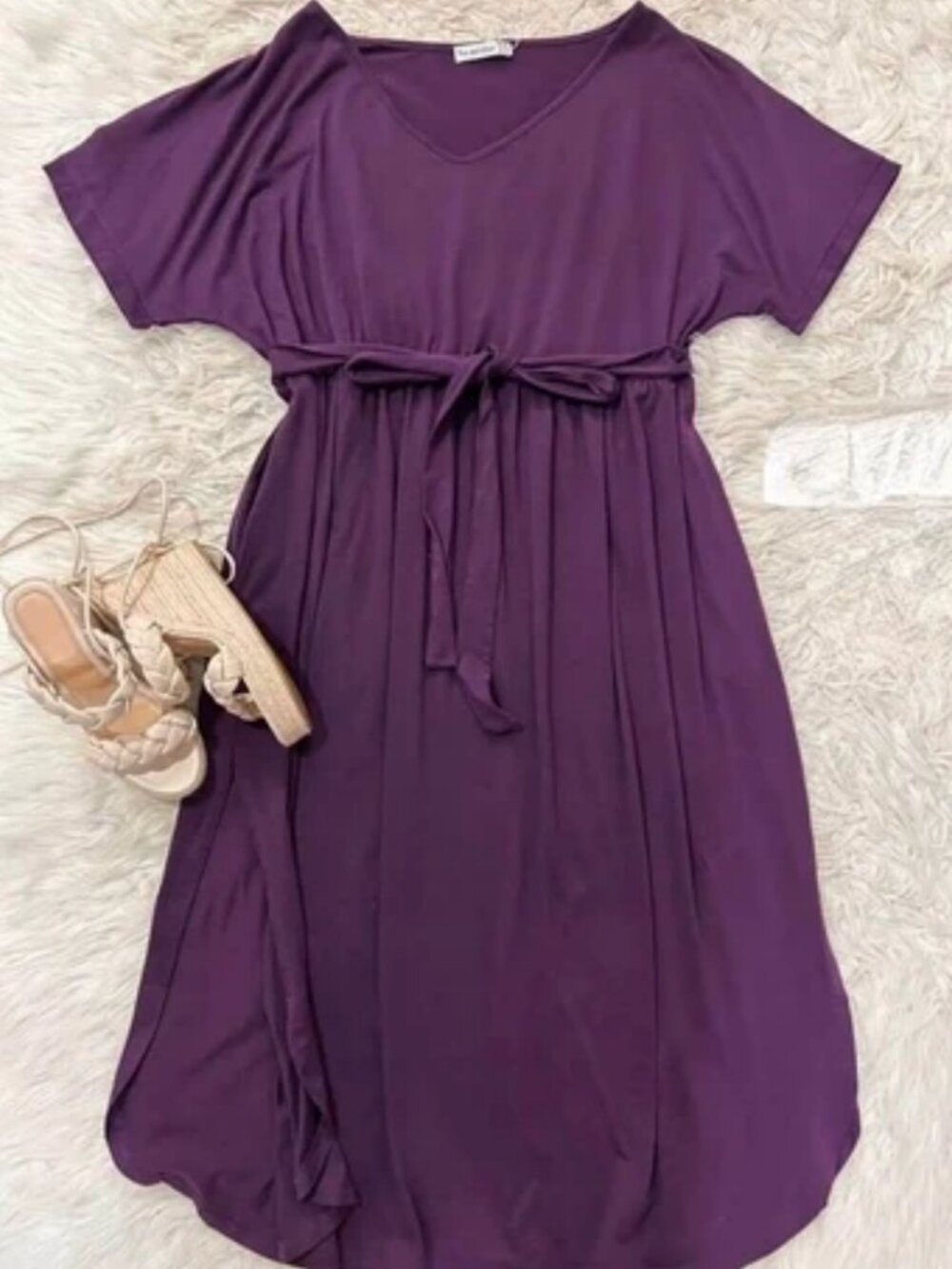 Nemidor Purple Plum V-Neck Tie Waist Midi size 2XL